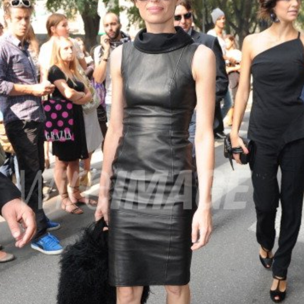 Emporio Armani Lamb leather full back zip dress dark brown